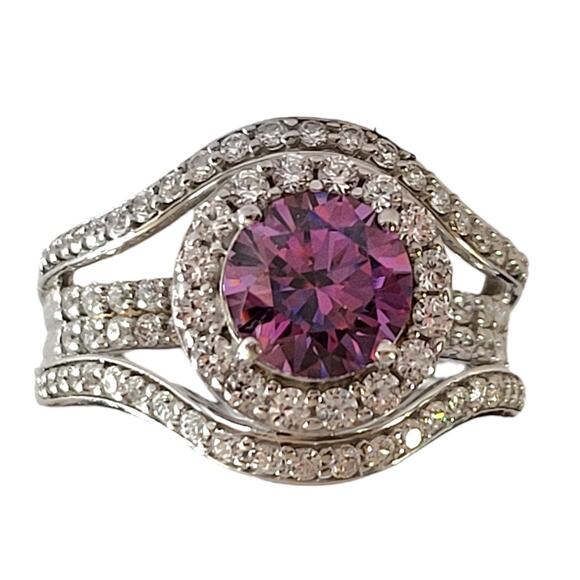 Swarovski® Berry & White Cubic Zirconia Thermal Color Fusion Ring Size 10 - Picture 1 of 4